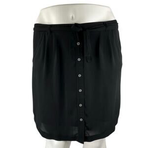 Ann Taylor LOFT Women's Black Tie Waist Button Front Mini Pencil Skirt Size L
